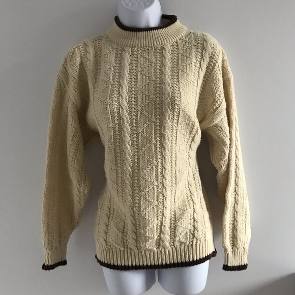 Jeff Laurent Cream and Brown Knitted Winter Sweater Vintage 90’s Y2K - Picture 2 of 16